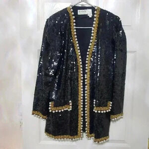 Vintage Black Tie Sequin Pearl Jacket